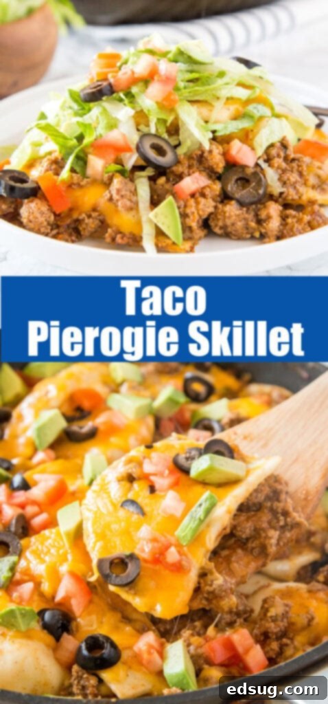 Loaded Pierogy Taco Skillet 6 close up of taco flavored pierogies skillet