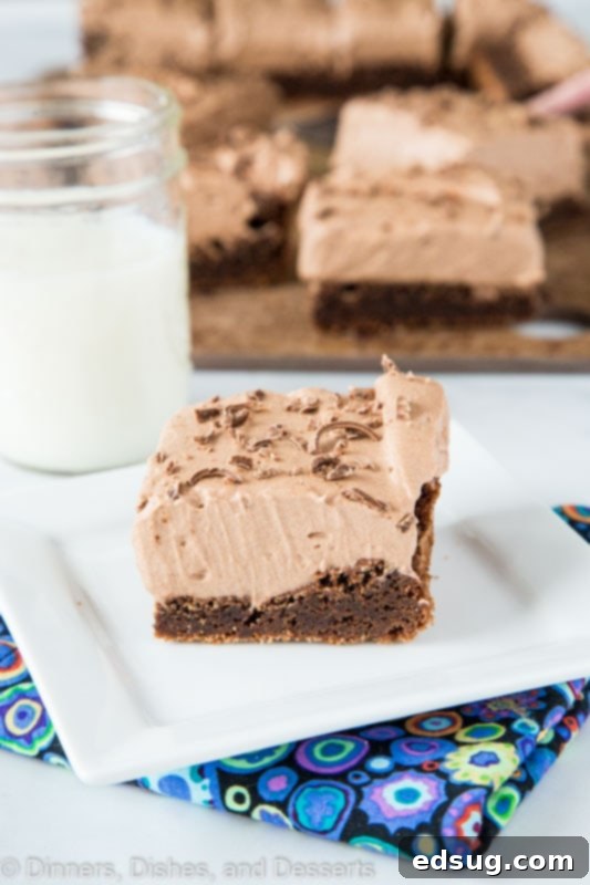 Decadent Chocolate Mousse Brownies 5 A single slice of chocolate mousse brownie (