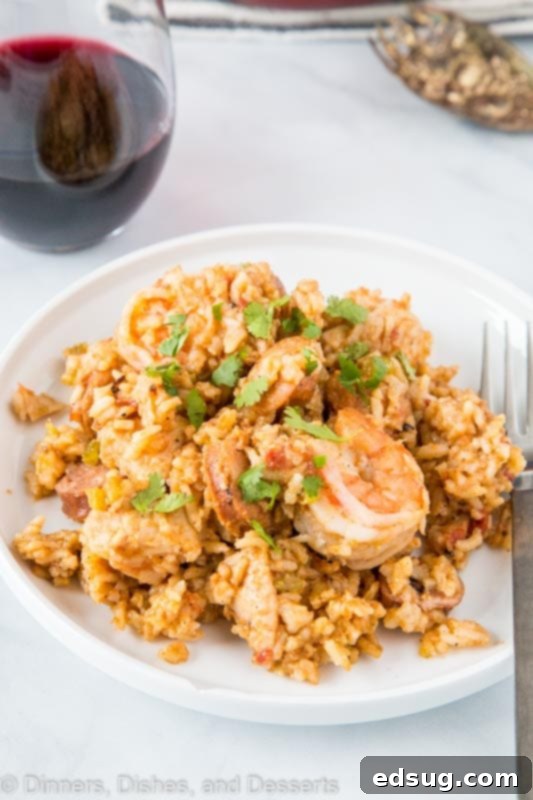 pressure cooker jambalaya served with wine