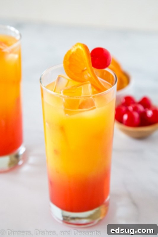 Mastering the Tequila Sunrise 2 Tequila sunrise cocktail in 2 glasses