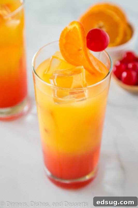 Mastering the Tequila Sunrise 3 Tequila sunrise drink overhead shot