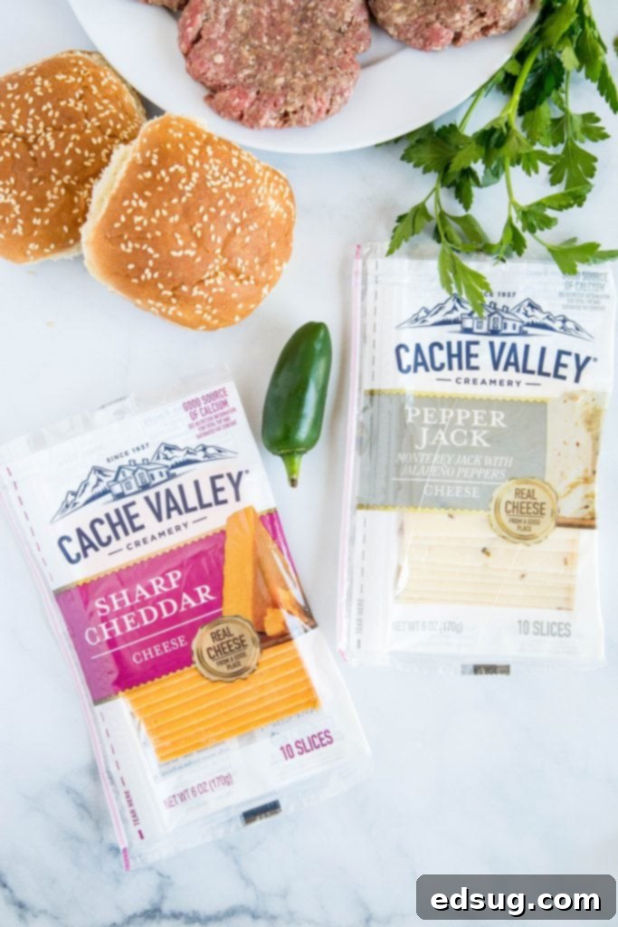Cache Valley Cheese and fresh ingredients for homemade burgers