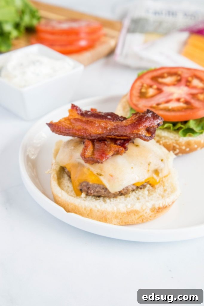 Delicious spicy bacon cheeseburger ready to eat
