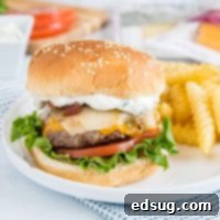 Spicy Bacon Cheeseburger - a fantastic homemade hamburger recipe with bacon, cheese, and a spicy ranch sauce perfect for summer!