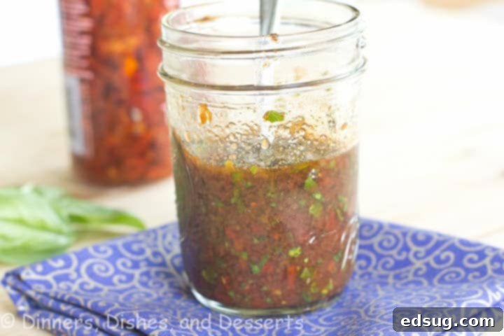 sun dried tomato and basil vinaigrette in a jar