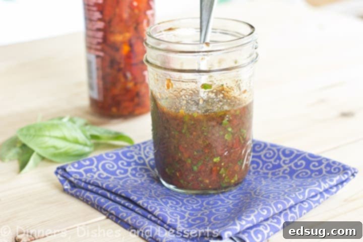 sun dried tomato and basil vinaigrette in a jar