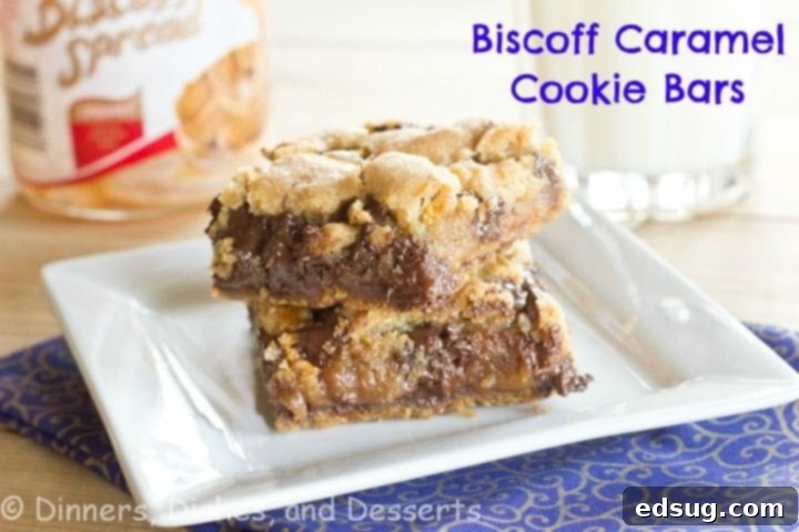 Biscoff Caramel Cookie Bars Delicious Biscoff Caramel Cookie Bars served on a white plate