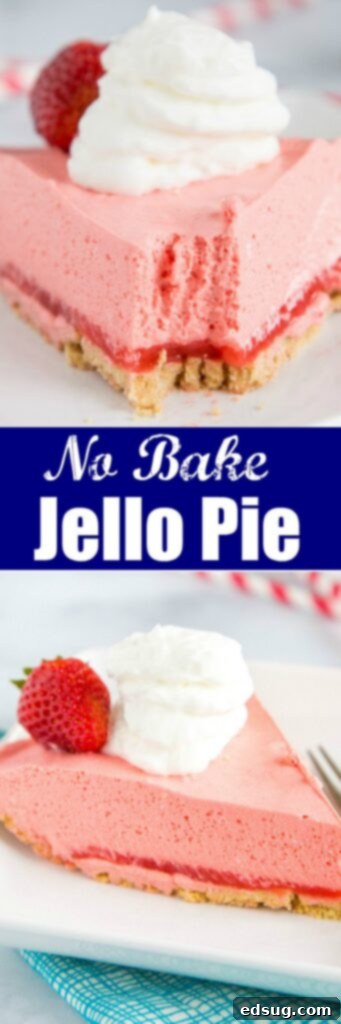 No Bake Strawberry Jello Pie - Just a couple of ingredients are needed to make this super easy jello pie!  You can mix up the flavor with any kind of jello you like!  
