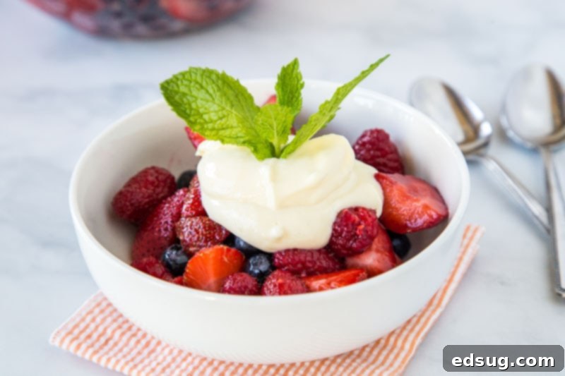 Fresh Berry Medley 5 A beautifully arranged bowl of fresh berry fruit salad on a clean plate, ready to be served.