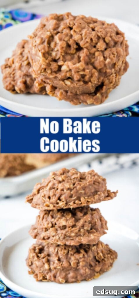 Close-up of a stack of no bake cookies with a bite taken out, perfect for Pinterest.