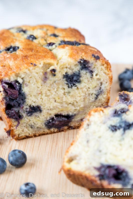 The best banana bread recipe, loaded with juicy blueberries, ready to enjoy