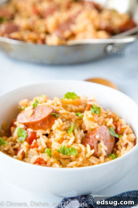 Smoked Sausage and rice come together in a one skillet dinner that is full of flavor and great for weeknight dinners