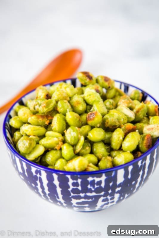 Crispy Garlic Parmesan Edamame 2 Frozen Edamame is a great side dish when coated with olive oil, garlic salt and Parmesan cheese. Roasted and crispy it goes with just about anything!