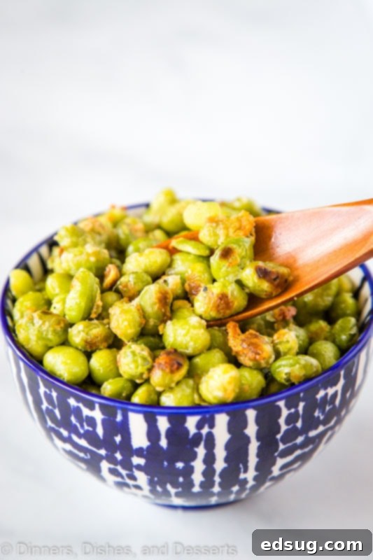 Crispy Garlic Parmesan Edamame 5 Crispy roasted edamame is a great side dish, snack or even topper for salads!