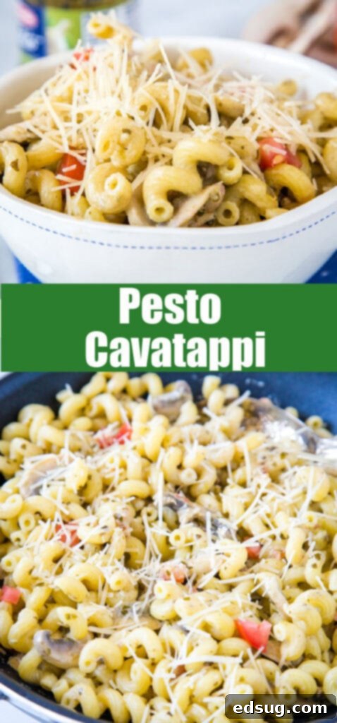 Signature Pesto Cavatappi 5 pesto cavatappi in a bowl close up