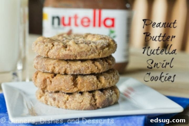 Peanut Butter Nutella Swirl Cookies Delicious Peanut Butter Nutella Swirl Cookies on a plate