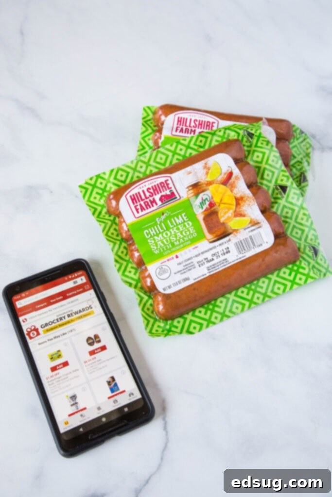 safeway grocery app with a package of sausage