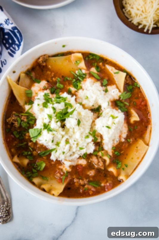 Lasagna soup has all the taste of classic lasagna in a hearty soup you can enjoy any night of the week! A quick and easy recipe.