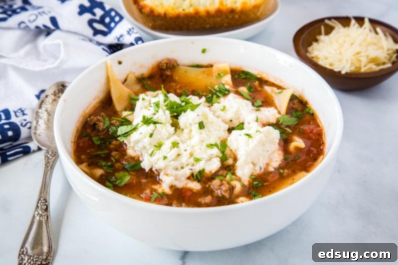 Lasagna Soup Recipe - Hearty and comforting lasagna turned into a soup. Ready in just minutes and great for any night of the week! A perfect quick weeknight meal.