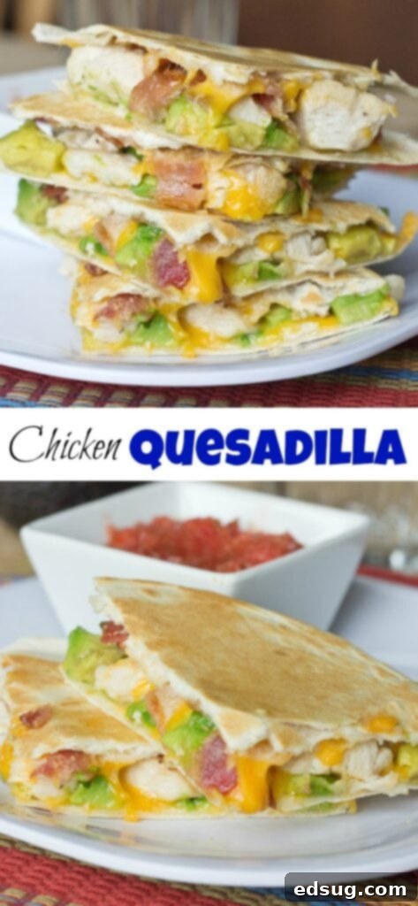 chicken bacon avocado quesadillas on a plate