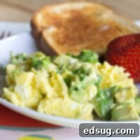 Avocado Scrambled Eggs - creamy scrambled eggs with heart healthy, buttery avocado