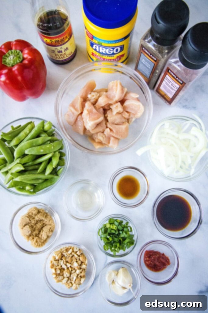 Fiery Chicken Stir Fry 3 Essential ingredients laid out for making spicy chicken stir fry