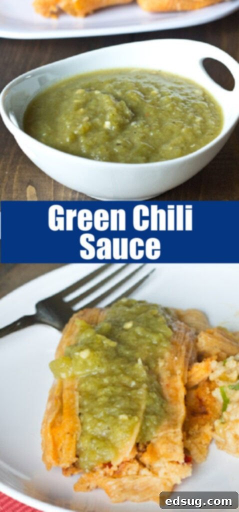 Spicy Green Chili Tamales 2 A smooth, vibrant green chili sauce served in a white bowl, garnished with a sprig of cilantro.