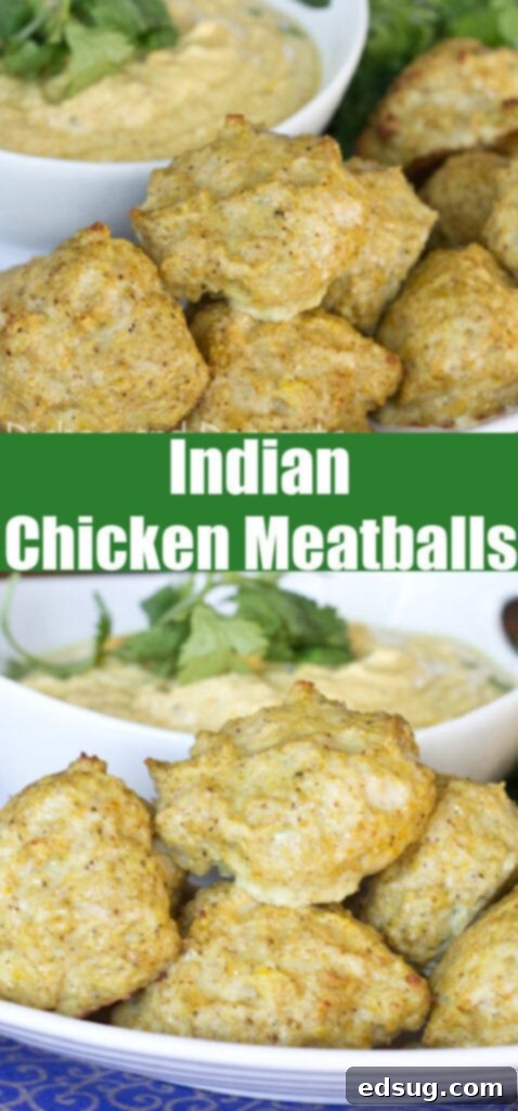 Meatball Masala 5 A serving of Indian chicken meatballs with a generous dollop of yogurt sauce and fresh herbs.