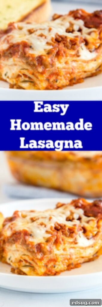 The Best Homemade Lasagna 5 A close up of a plate of food with a slice of pizza, with Cheese and Noodle