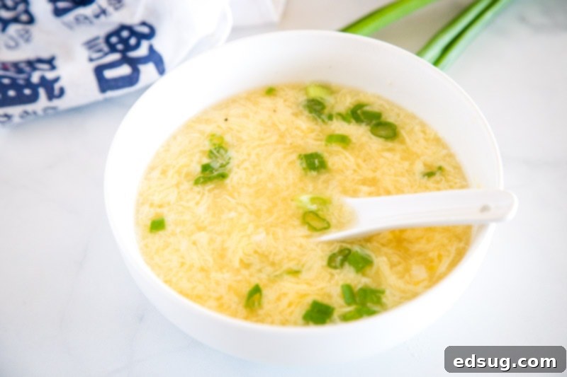 Discover the simple ingredients that make this classic Chinese Egg Drop Soup a homemade delight.