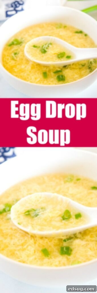 A close-up of Egg Drop Soup with delicate egg ribbons, a delightful homemade Chinese dish.