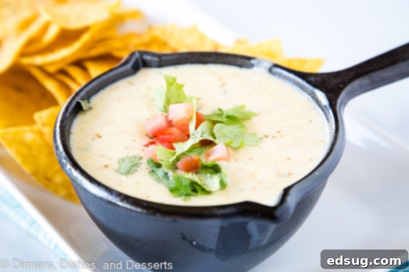 Mexican White Queso Dip - A creamy, spicy cheese sauce just like Mexican restaurants, perfect for parties.