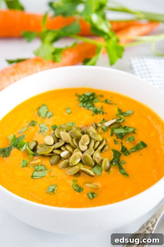 This carrot ginger soup recipe is ready in minutes, super healthy and a great weeknight dinner.