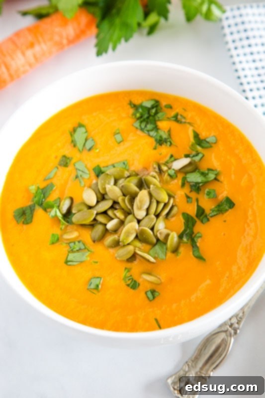 Carrot soup is ready in minutes and so creamy. Healthy, fresh, and bright for a cold night.