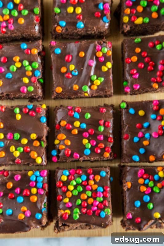 Celestial Swirl Brownies 3 Fudgy brownies topped with a chocolate ganache and topped with sprinkles.