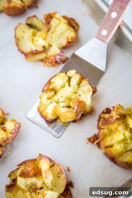 Smashed Potato Perfection 6 Crispy smashed potatoes with garlic and butter