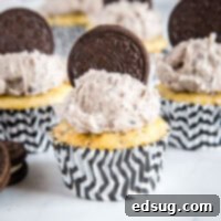 Oreo Delight Cupcakes 6 Cookies and Cream Cupcakes - The best Oreo Cupcakes! A moist vanilla cupcake with crushed Oreos inside and then topped with a delicious Oreo buttercream frosting. If you like cookies and cream these are definitely for you!