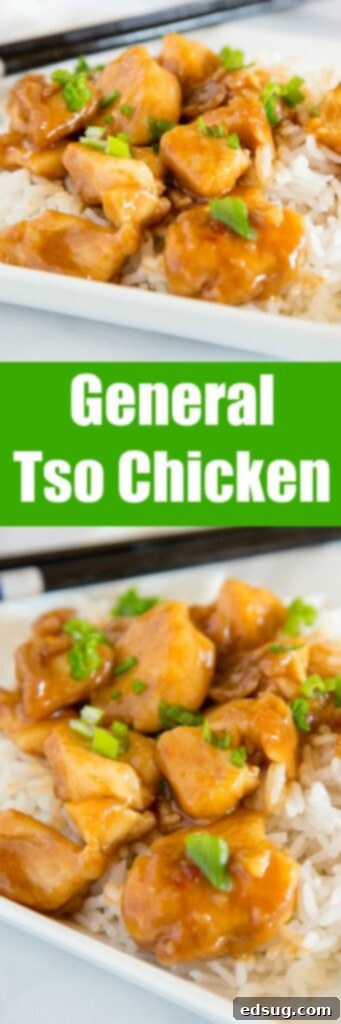 General Tso's Crispy Classic 5 Vertical shot of General Tso chicken in a bowl, garnished with fresh green onions and sesame seeds, highlighting its savory appeal.