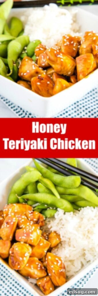 Sweet & Sticky Teriyaki Chicken Bowls 7 Honey Teriyaki Chicken Bowls - dinner does not get much easier than this!  Pieces of tender chicken cooked in a slightly sweet teriyaki sauce and served over rice.