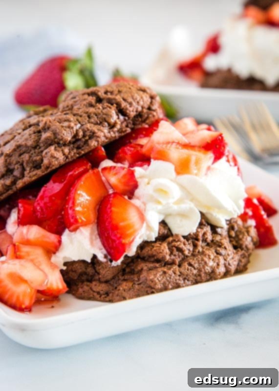 Strawberry Chocolate Dream 3 Decadent chocolate strawberry shortcake topped with fresh berries and whipped cream.