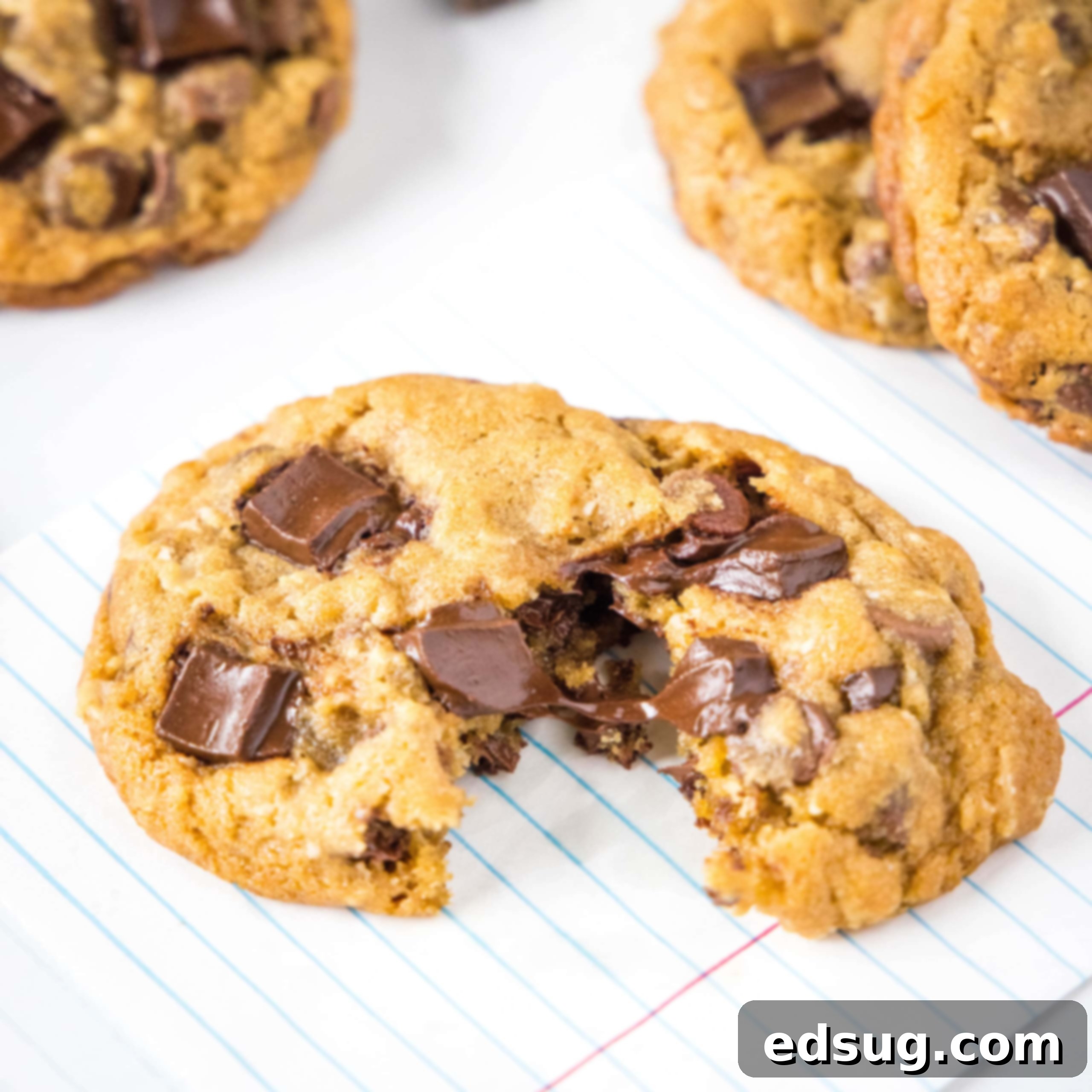 A close-up of a delightful chocolate chip cookie with a melted chocolate chunk, reminiscent of Chick-Fil-A's famous cookies.