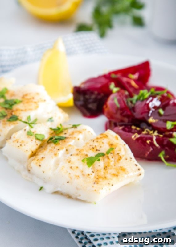 Quick and Easy Baked Cod 2 Tender cod lightly seasoned and topped with melted butter, ready to bake.