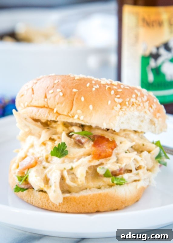 Irresistible Instant Pot Crack Chicken 4 Creamy crack chicken on a bun, freshly made in the Instant Pot