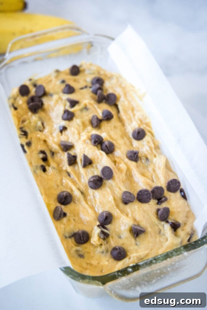 Ultimate Peanut Butter Banana Bread 4 banana bread batter in loaf pan