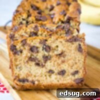 Ultimate Peanut Butter Banana Bread 6 slice of banana bread on a cutting board