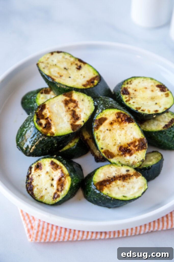 grilled zucchini on a plate for a easy summer side dish