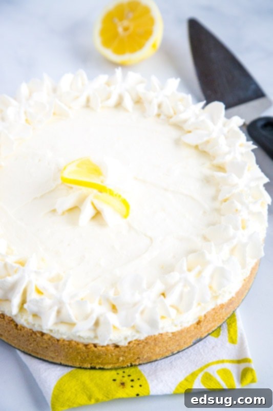 Tangy No-Bake Lemon Cloud 3 Creamy lemon cheesecake, no oven needed, perfect for a quick dessert.