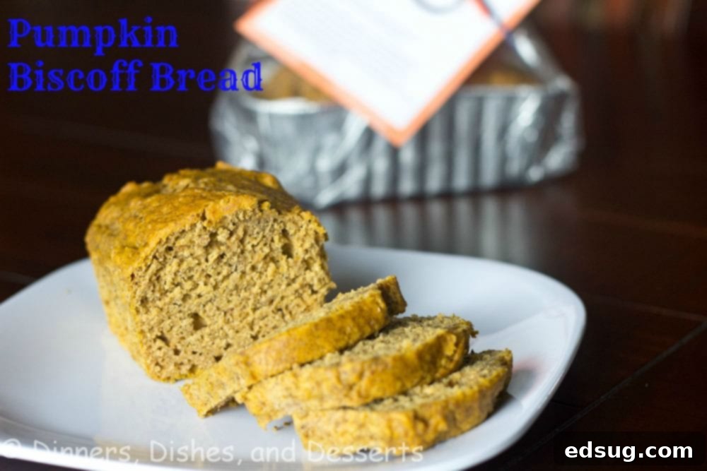 Pumpkin Biscoff Bread Slices Delicious pumpkin biscoff bread slices on a white plate, ready to be served