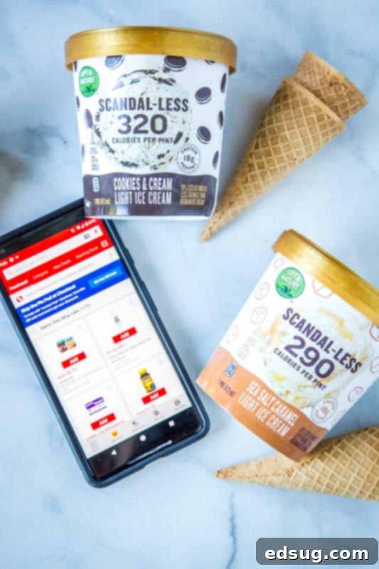 Build Your Own Sundae Bar 5 ice cream containers with safeway app displayed on phone