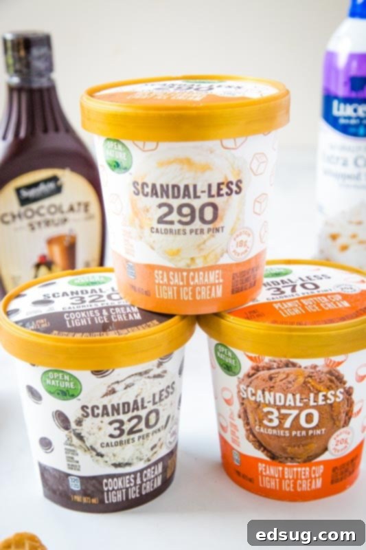 Build Your Own Sundae Bar 7 3 pints of scandal-less ice cream stacked on top of each other